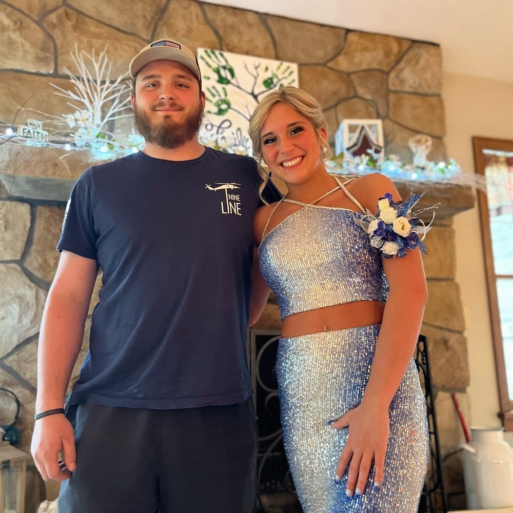 Stunning Blue and Gold Women's 2 Piece Prom Dress
